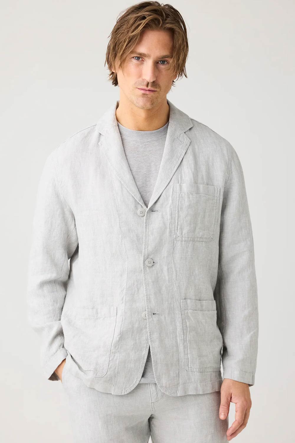 Linnen blazer lichtgrijs - Afbeelding 2
