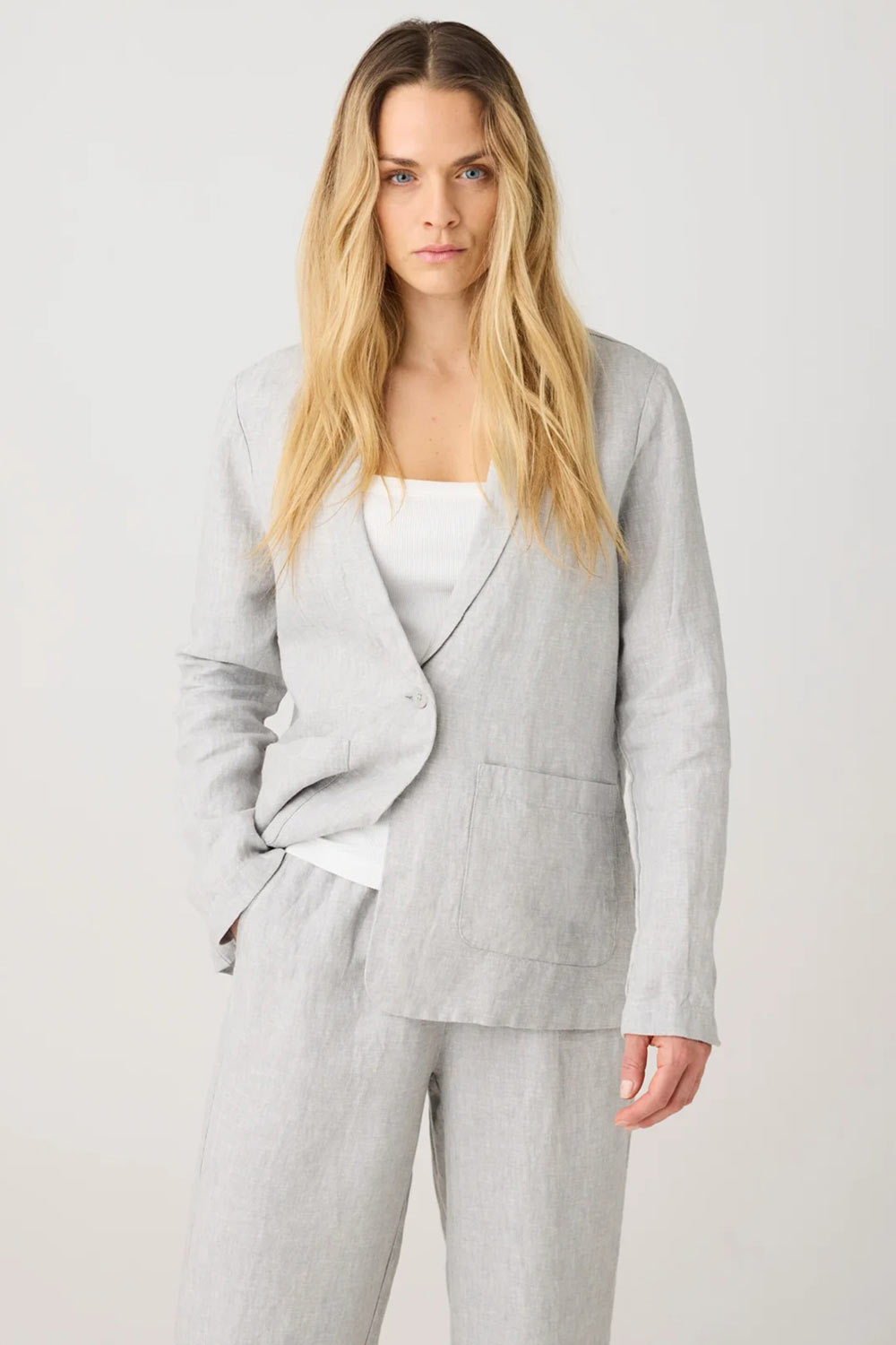 Linnen blazer lichtgrijs - Afbeelding 2