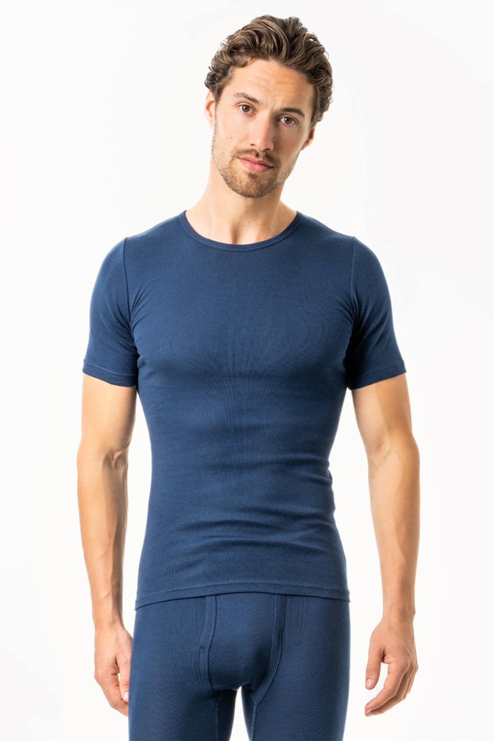 Korte mouwen T-shirt 100% biokatoen marineblauw - Afbeelding 2