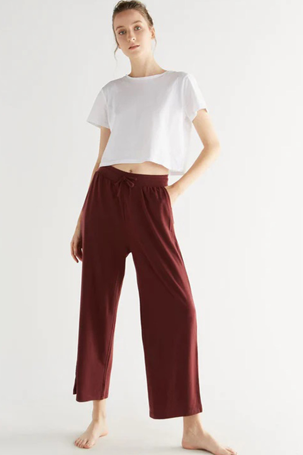 7/8 broek wijde rechte pijp bordeaux - Afbeelding 2