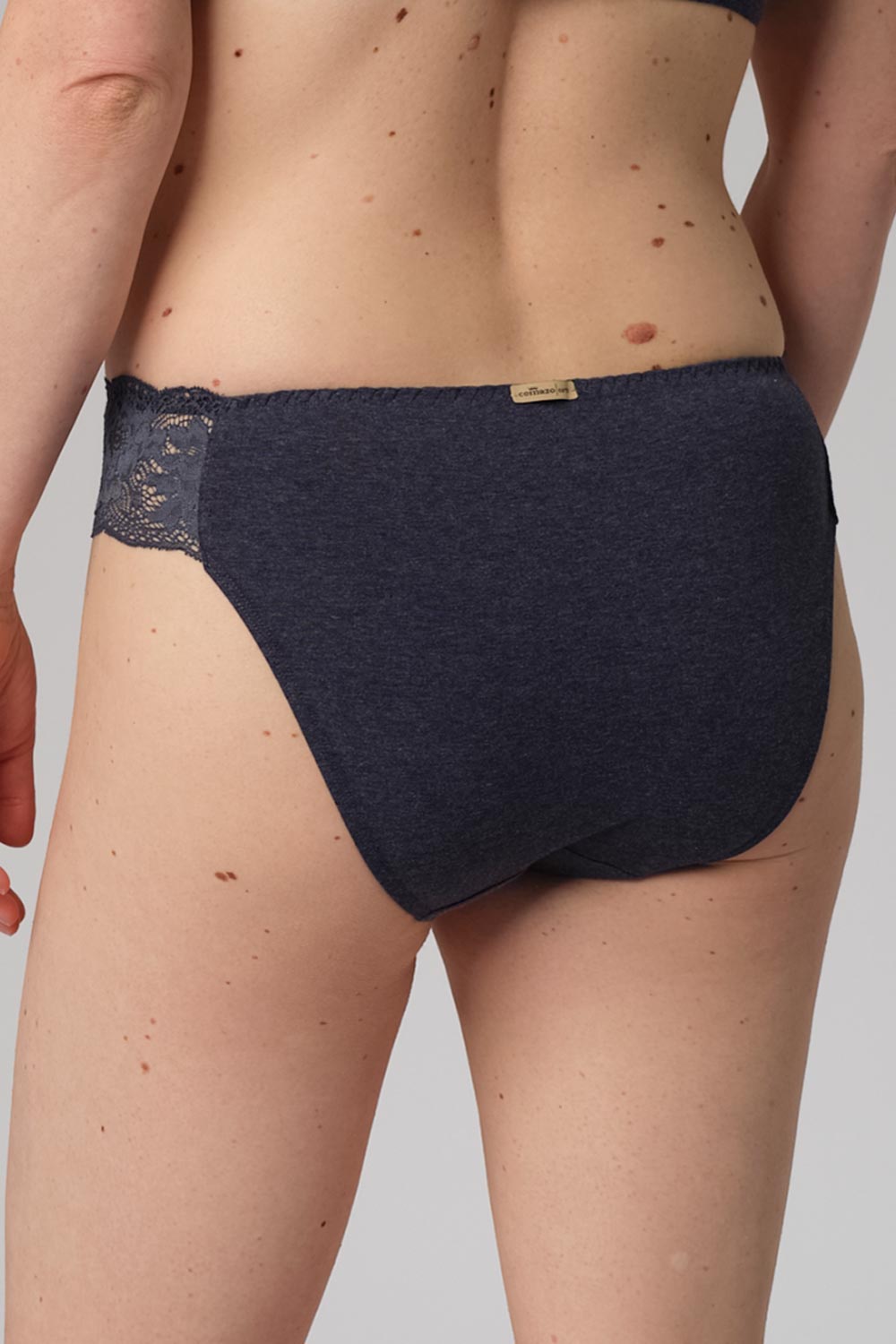 Slip biokatoen en kant marineblauw melange