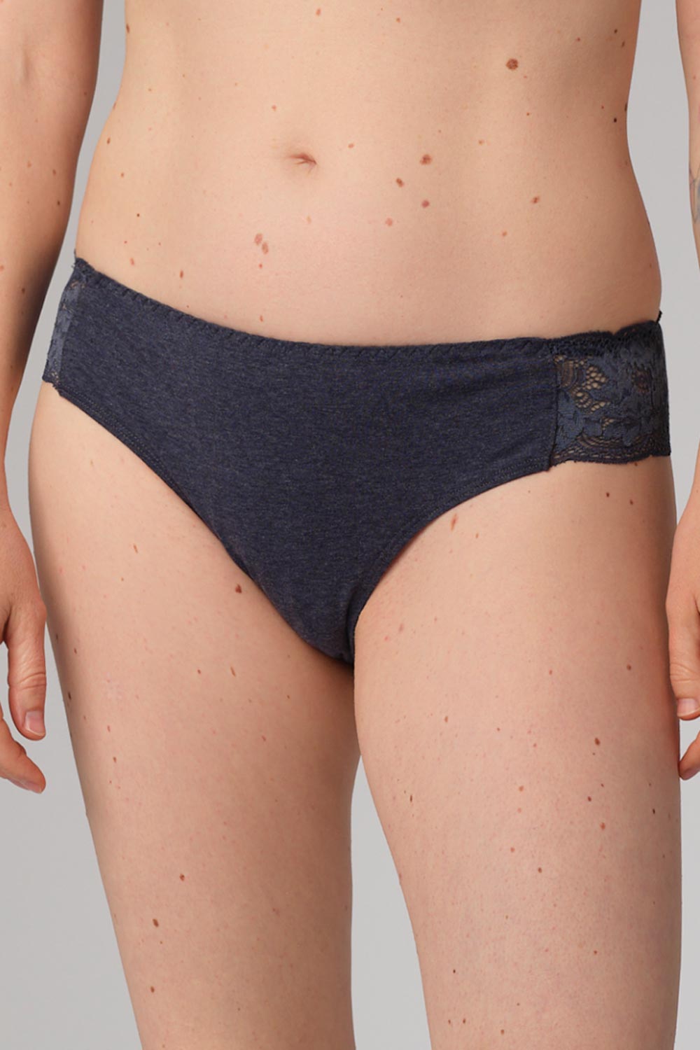 Slip biokatoen en kant marineblauw melange - Afbeelding 2