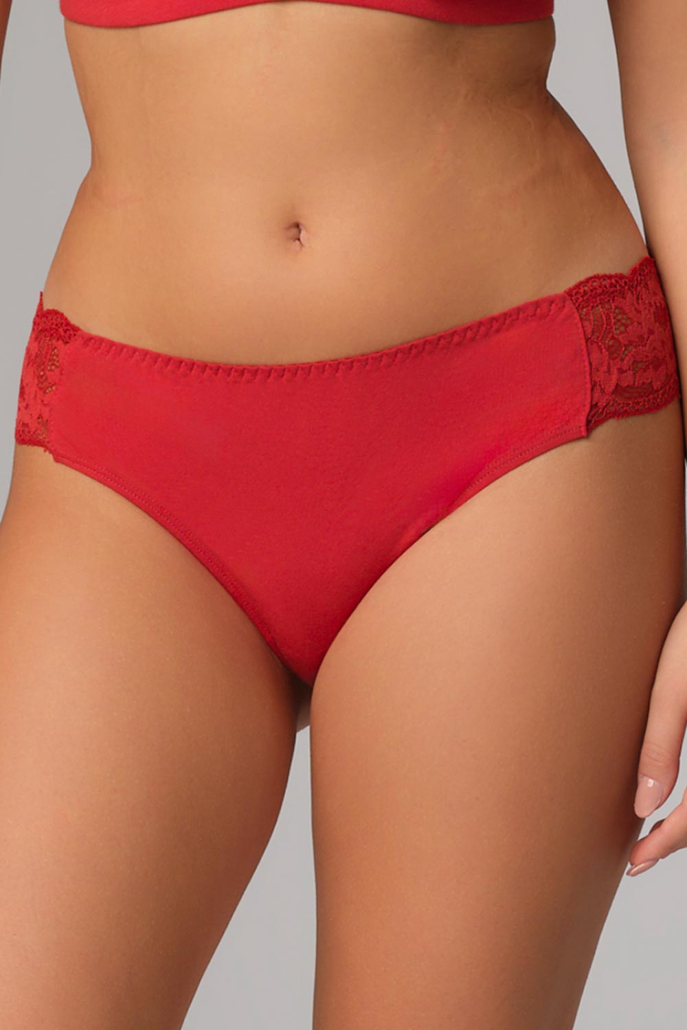 Slip biokatoen en kant cranberry rood - Afbeelding 2
