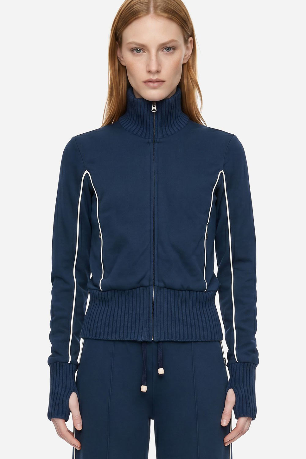 Kort vest met opstaande kraag navy 100% biokatoen