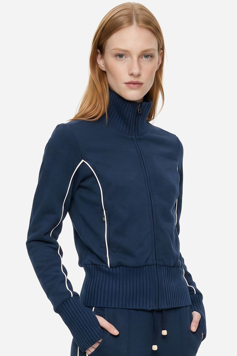 Kort vest met opstaande kraag navy 100% biokatoen - Afbeelding 2