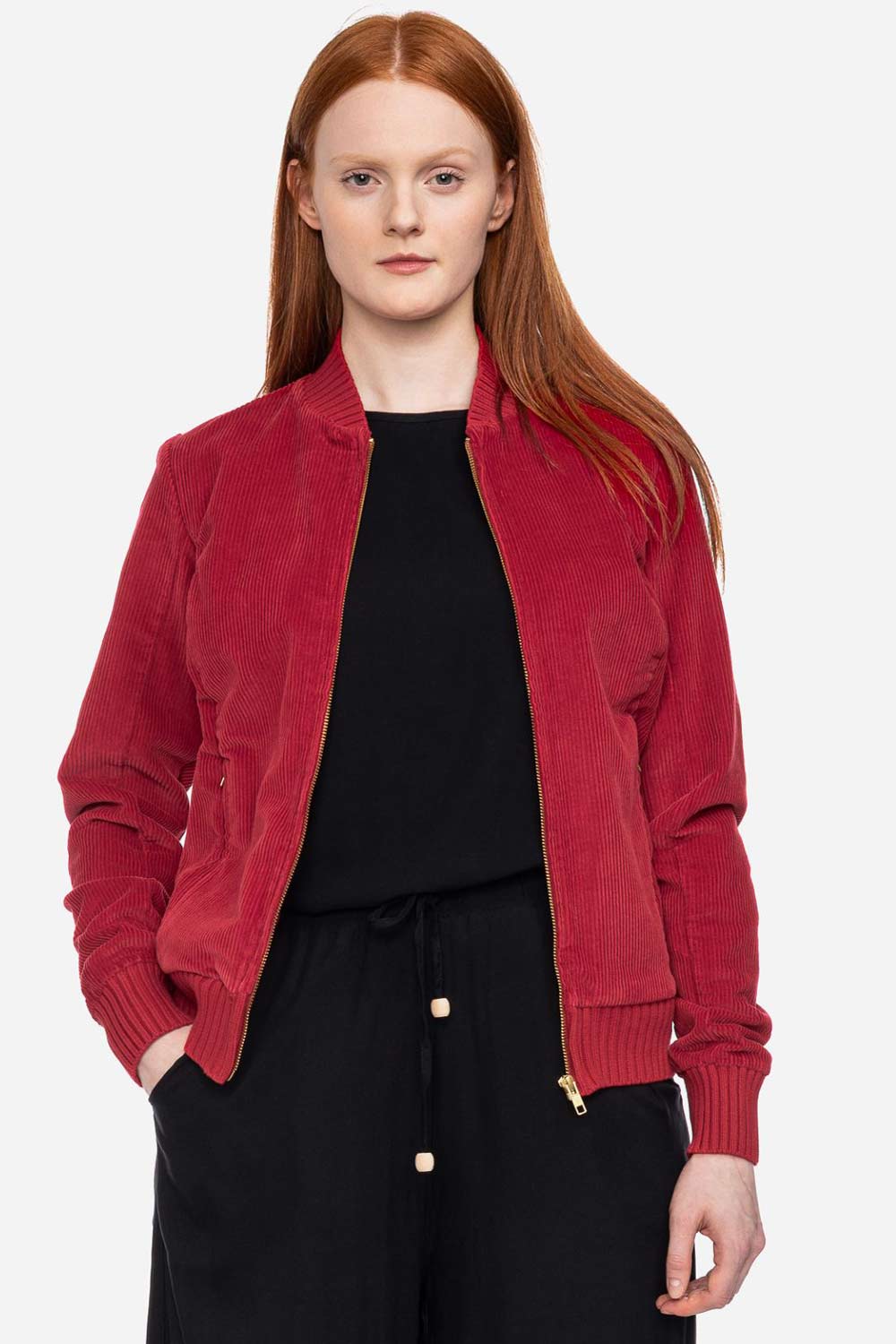 Ribfluweel jasje rood biokatoen