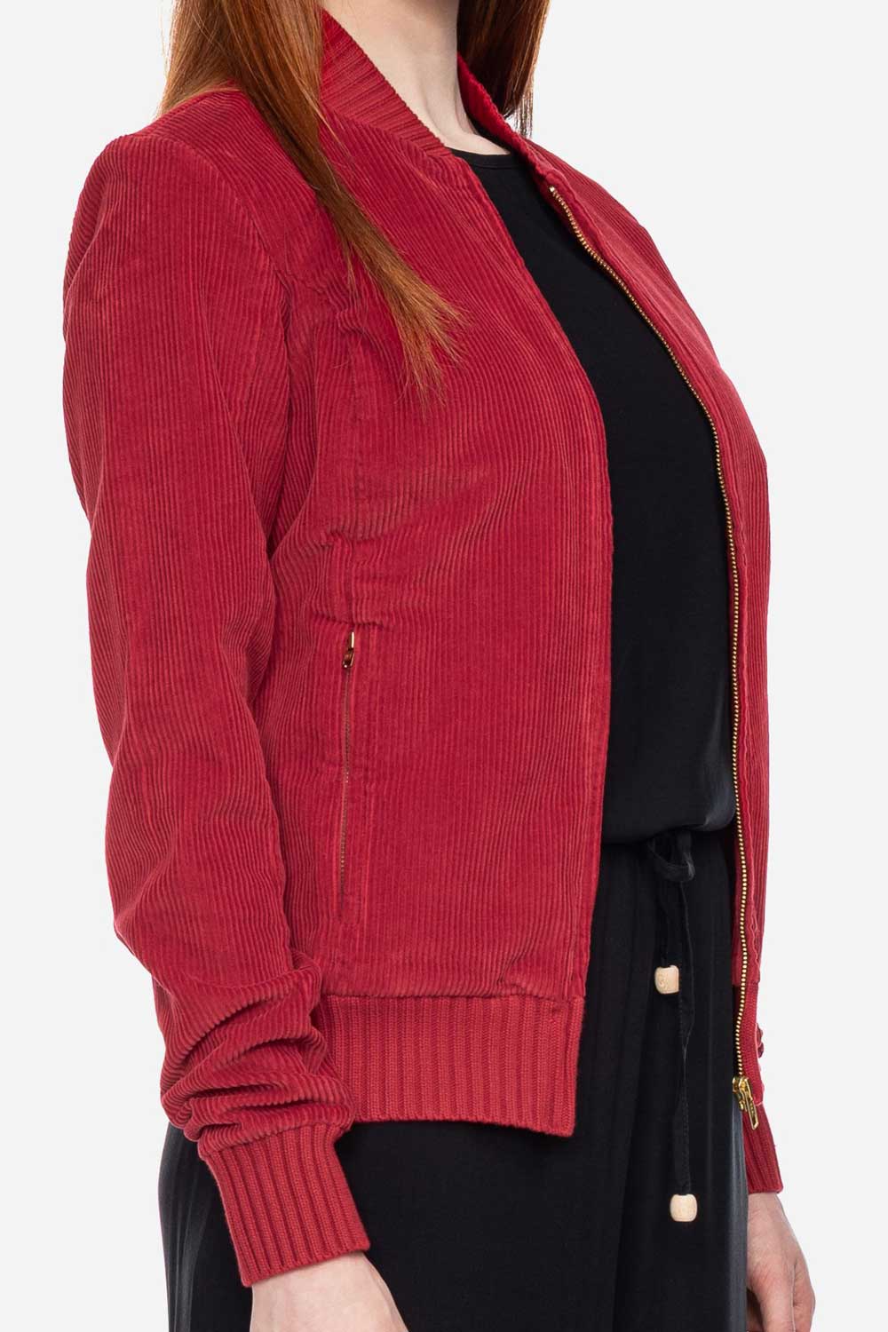 Ribfluweel jasje rood biokatoen - Afbeelding 2