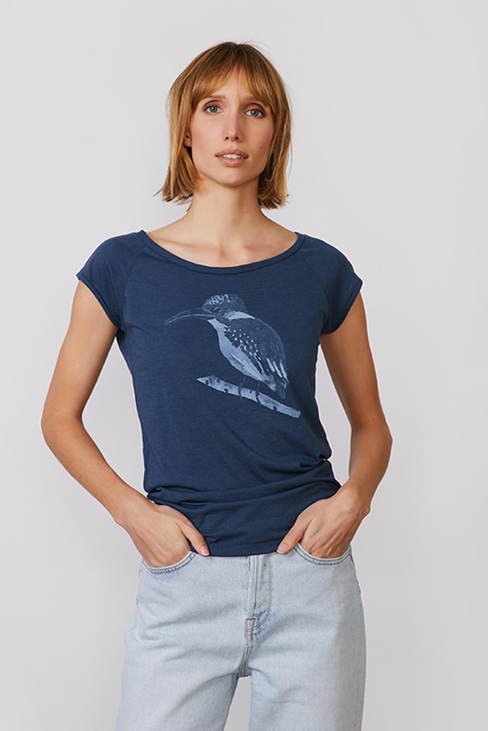 T-shirt Ijsvogel deminblauw bamboe-biokatoen