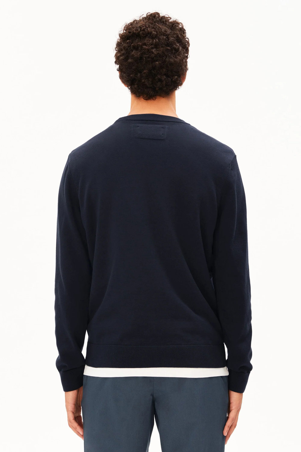 Trui ronde hals donkerblauw 100% biokatoen - Afbeelding 3