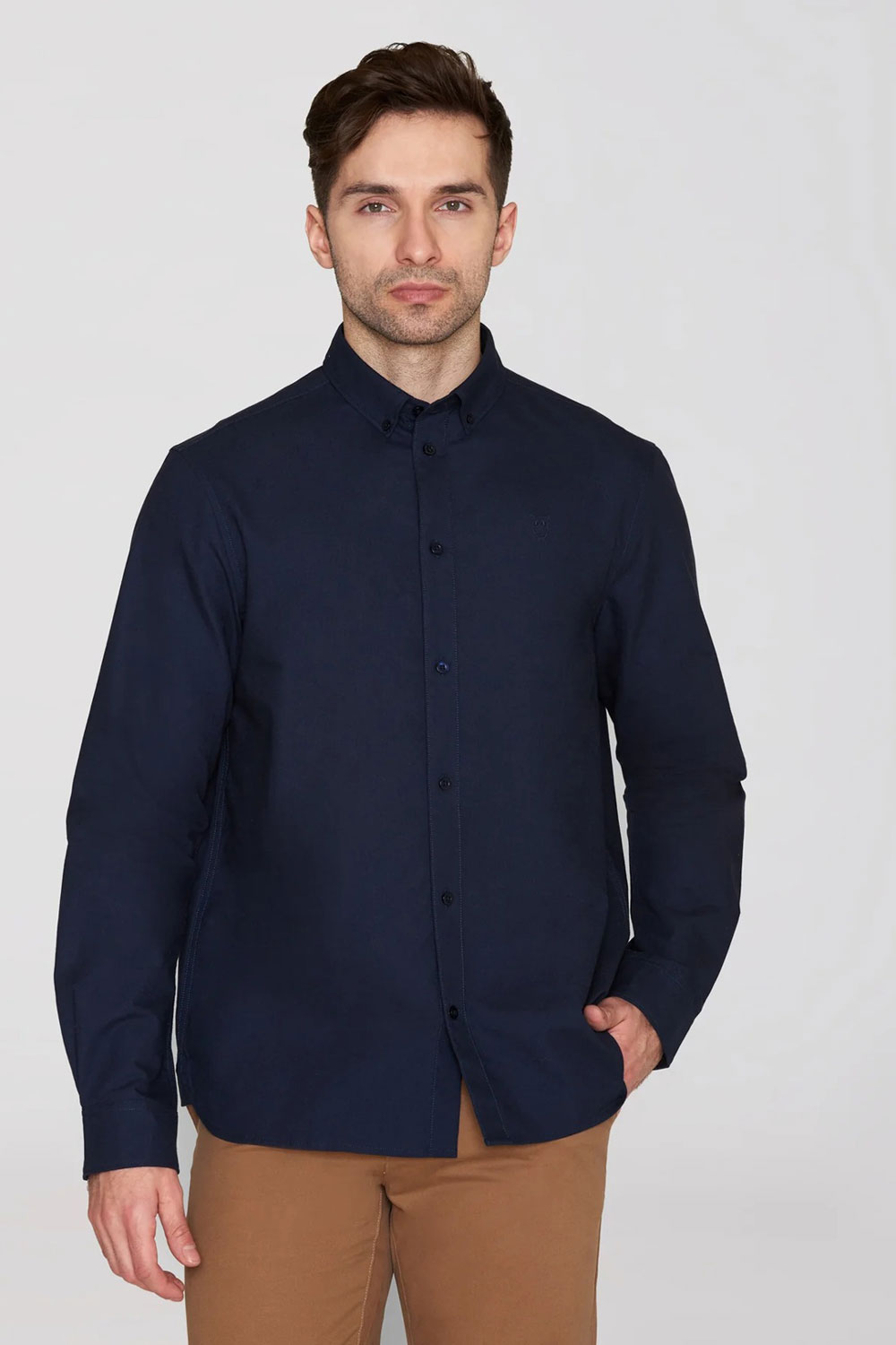 Biokatoenen overhemd donkerblauw - Afbeelding 2