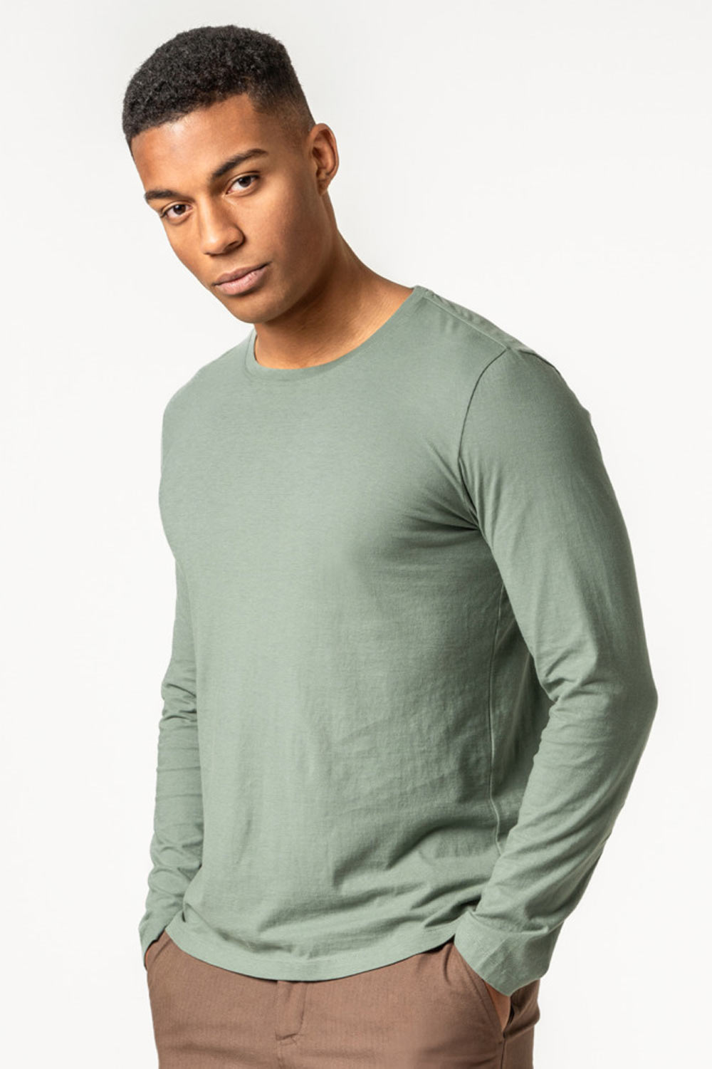 Heren longsleeve biokatoen lichtgroen - Afbeelding 2