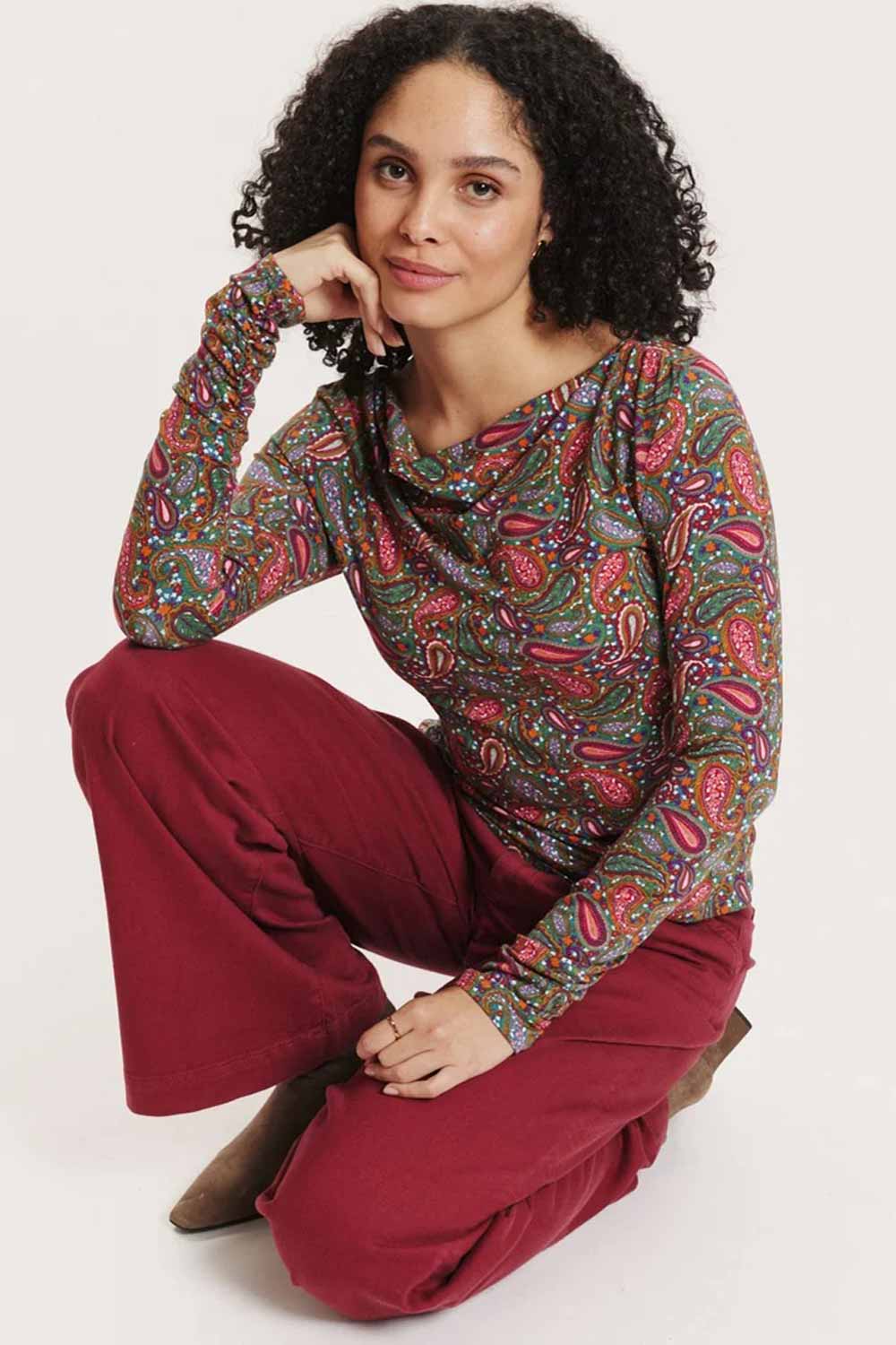 Shirt met lange mouwen watervalhals paisley - Afbeelding 2