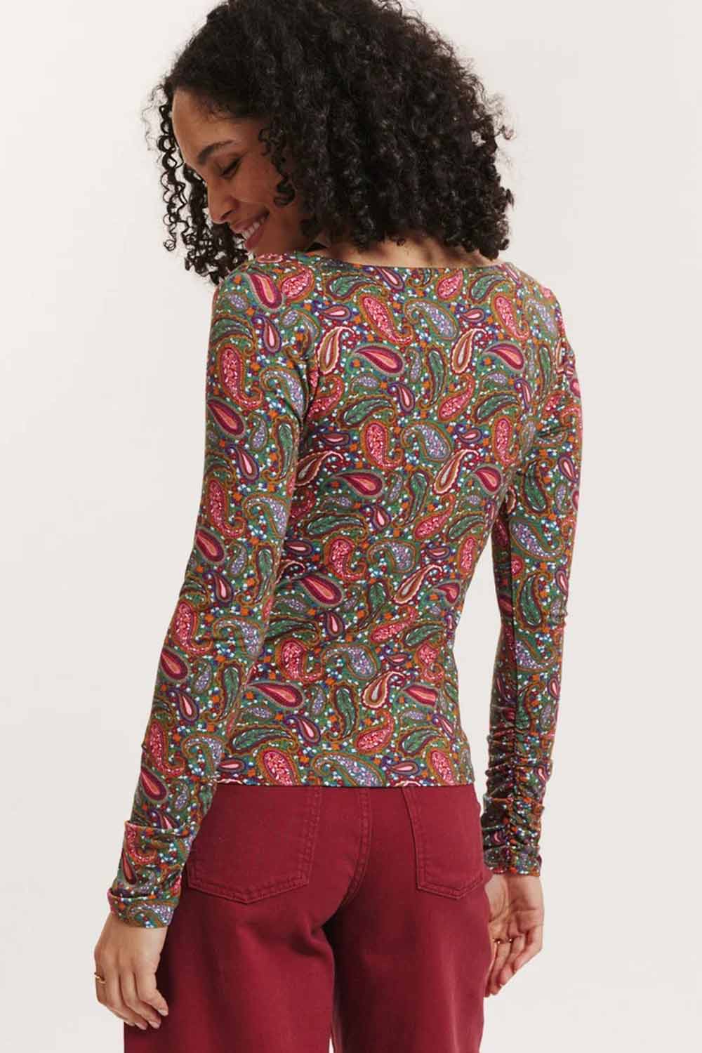 Shirt met lange mouwen watervalhals paisley - Afbeelding 3
