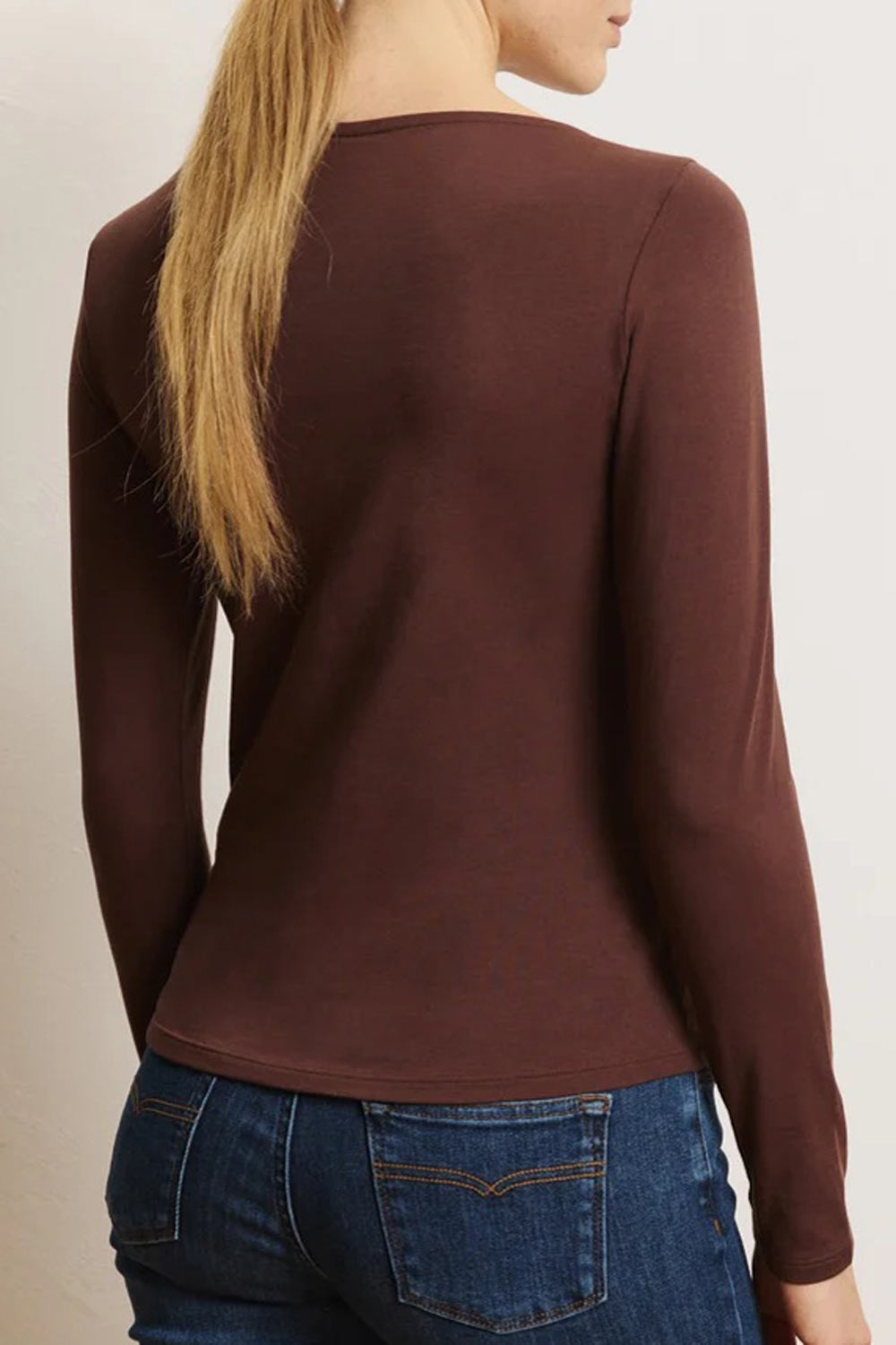 Shirt met lange mouwen boothals bruin - Afbeelding 3