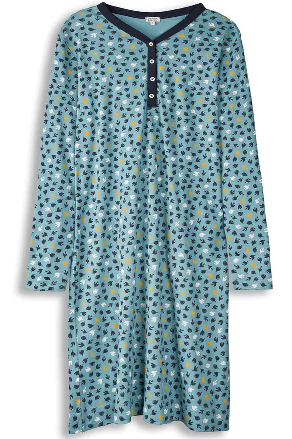 Nachthemd lange mouw met knoopjes blauwprint