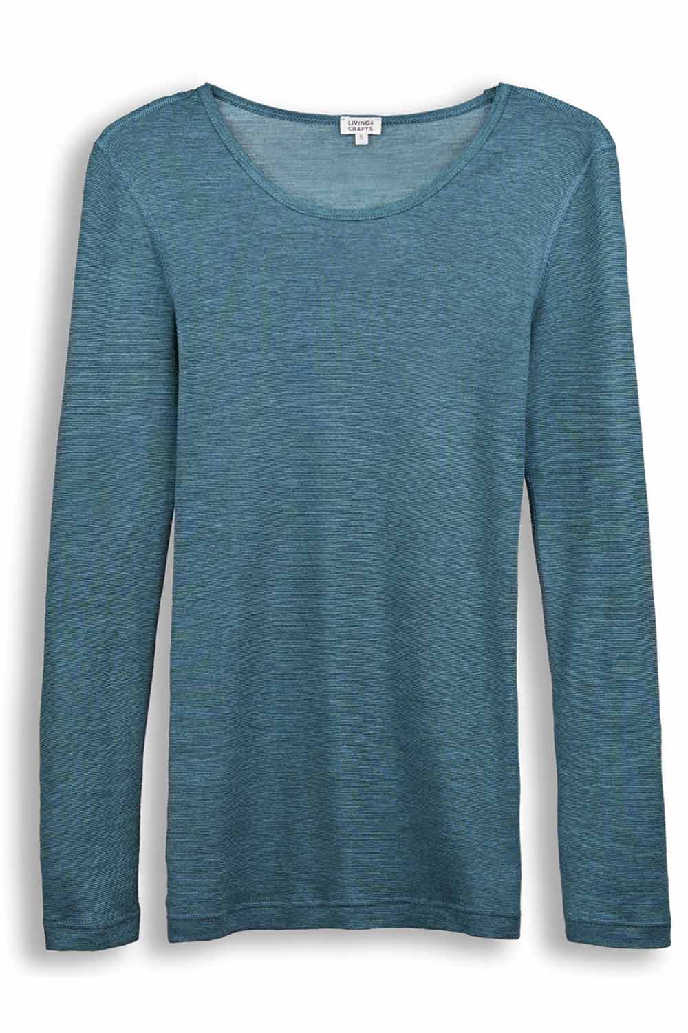 Lange mouwenshirt wol katoen petrol - Afbeelding 2