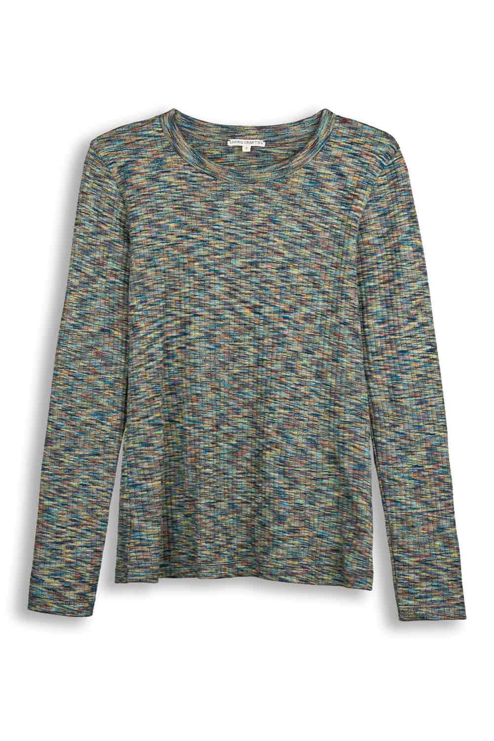 Blauwgemeleerd ribshirt lange mouwen - Afbeelding 2