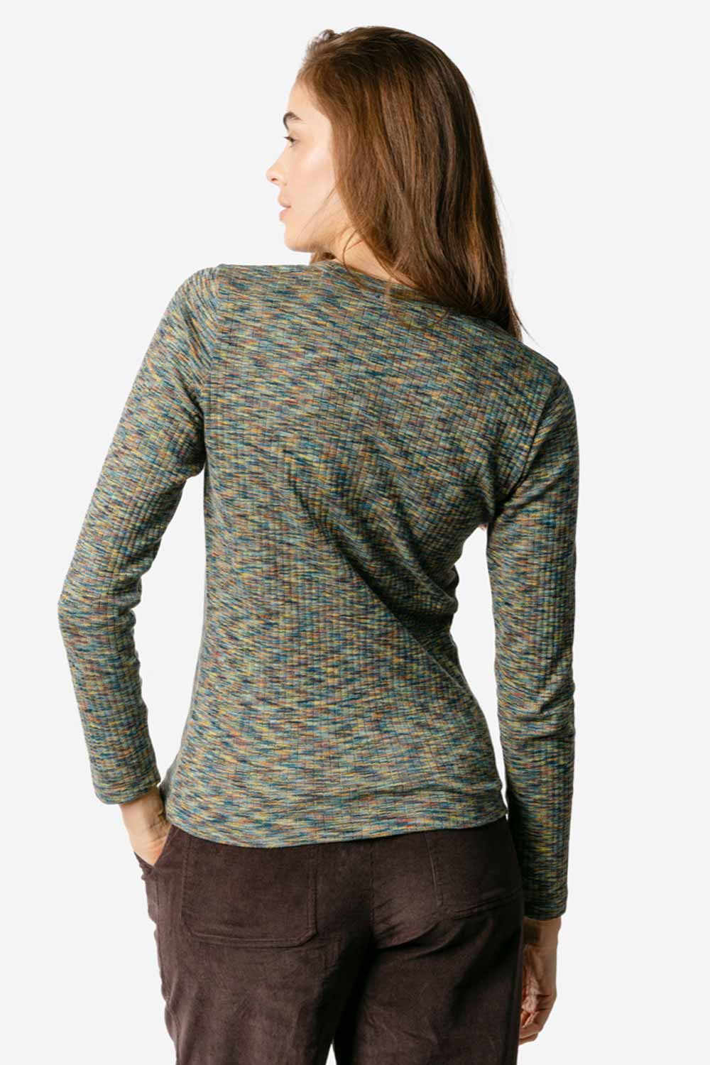 Blauwgemeleerd ribshirt lange mouwen - Afbeelding 3