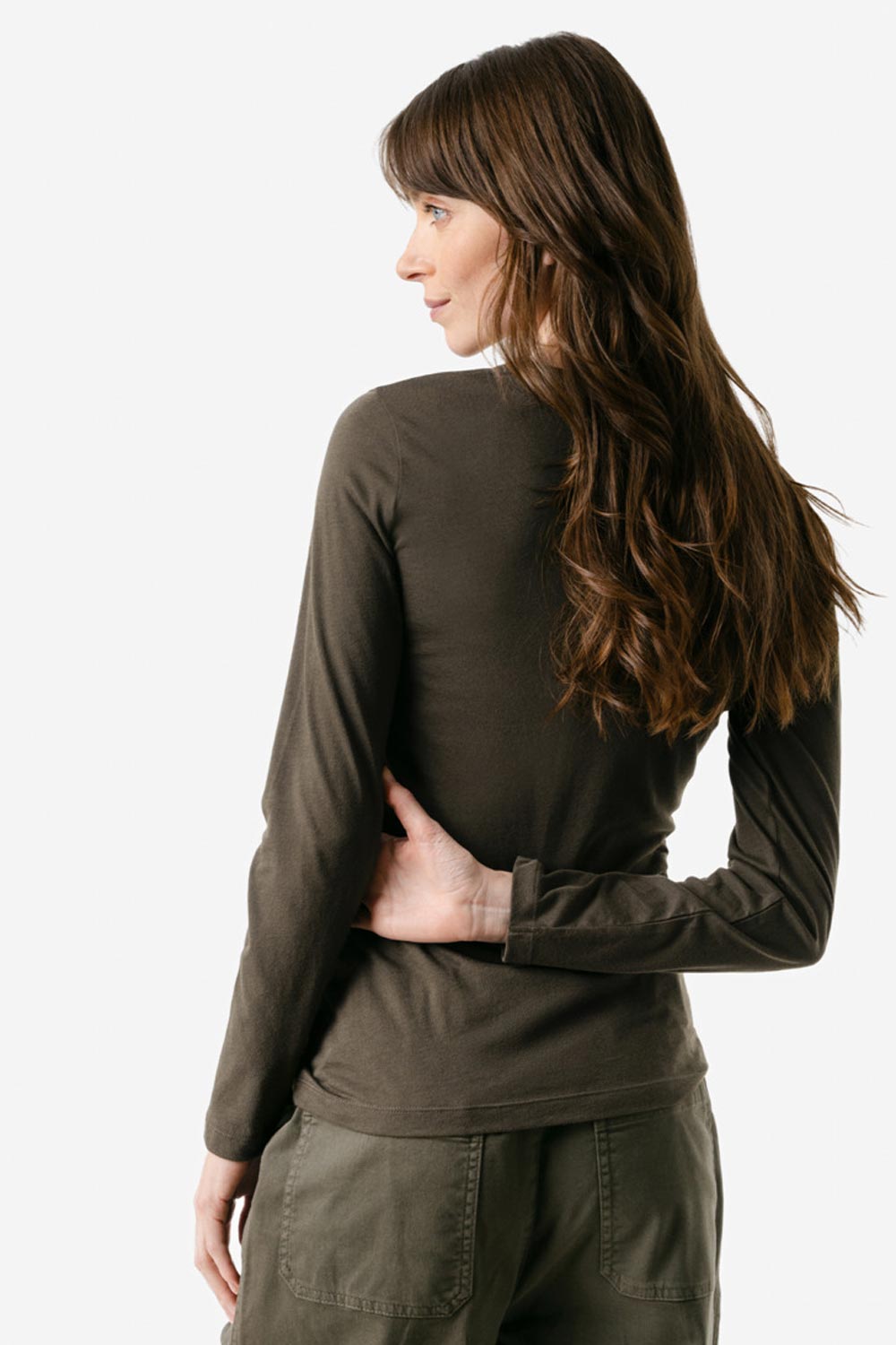 Basic shirt lange mouw bruingroen - Afbeelding 2