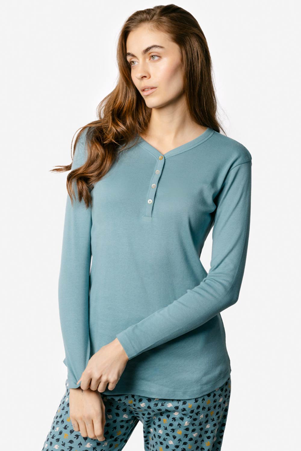 Slaapshirt lange mouw blauw - Afbeelding 2